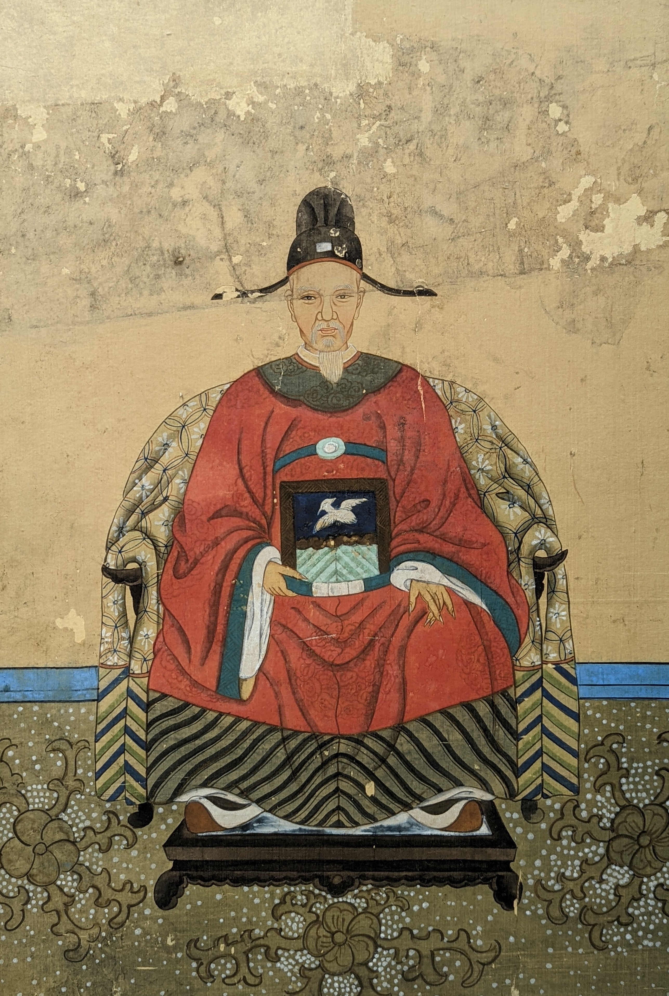 Korean School, ink and gouache on silk, Ancestor portrait, 60 x 41cm